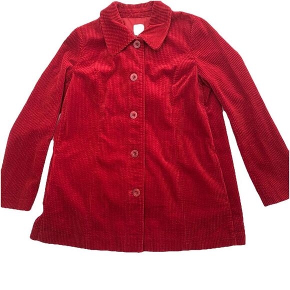 J Jill Corduroy Red Corduroy Chore Barn Shirt Jacket Women's Small Pockets - Picture 1 of 14